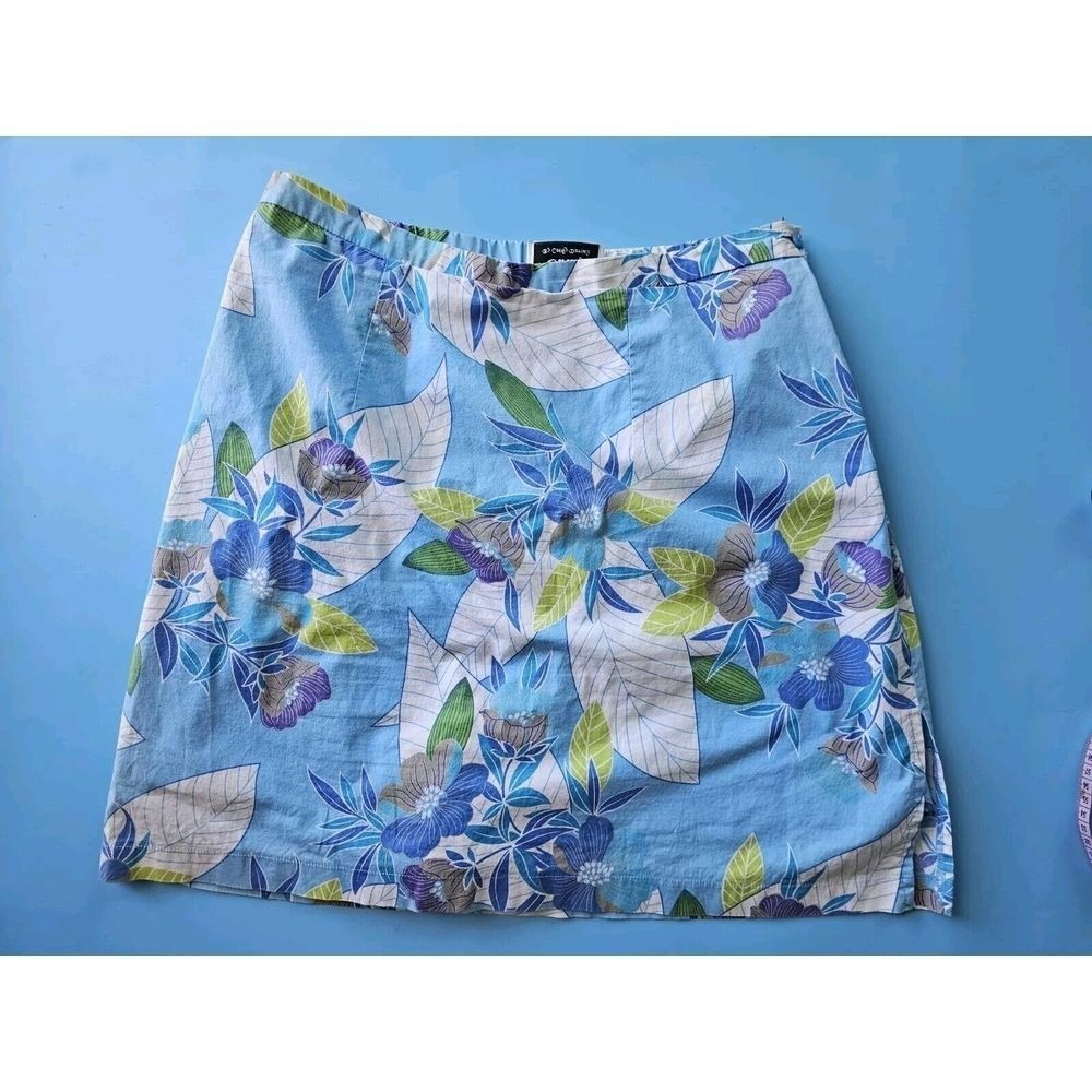 Cathy by Cathy Daniels Blue Tropical Floral Mini Skort Side Slit Womens Large